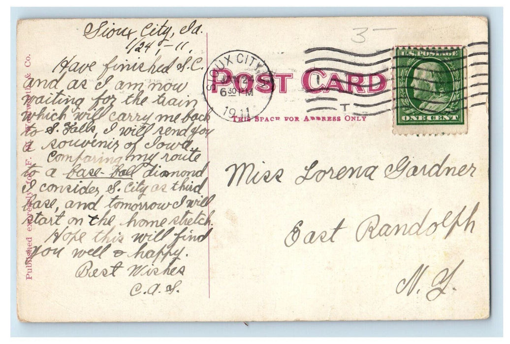 1911 Three States, Iowa So. Dak and Nebraska, Showing Sioux River IA Postcard