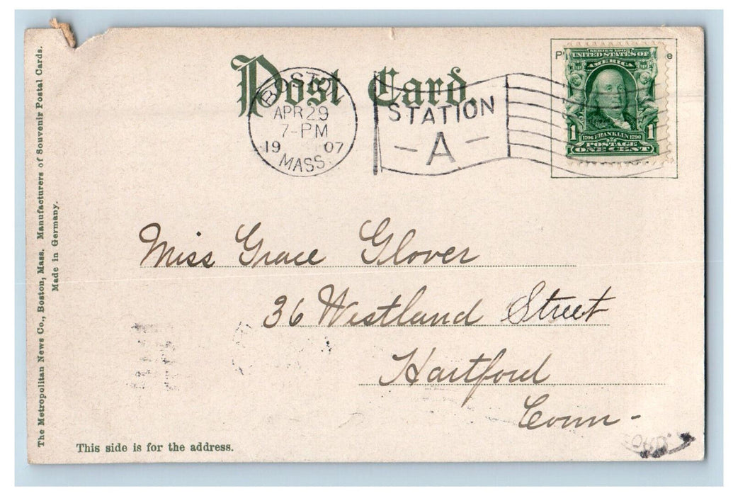 1907 Nahant Boat Landing, Nahant MA Hartford CT Posted Antique Postcard