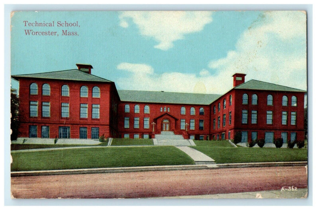 1913 Technical School, Worcester Massachusetts MA Antique Unposted Postcard