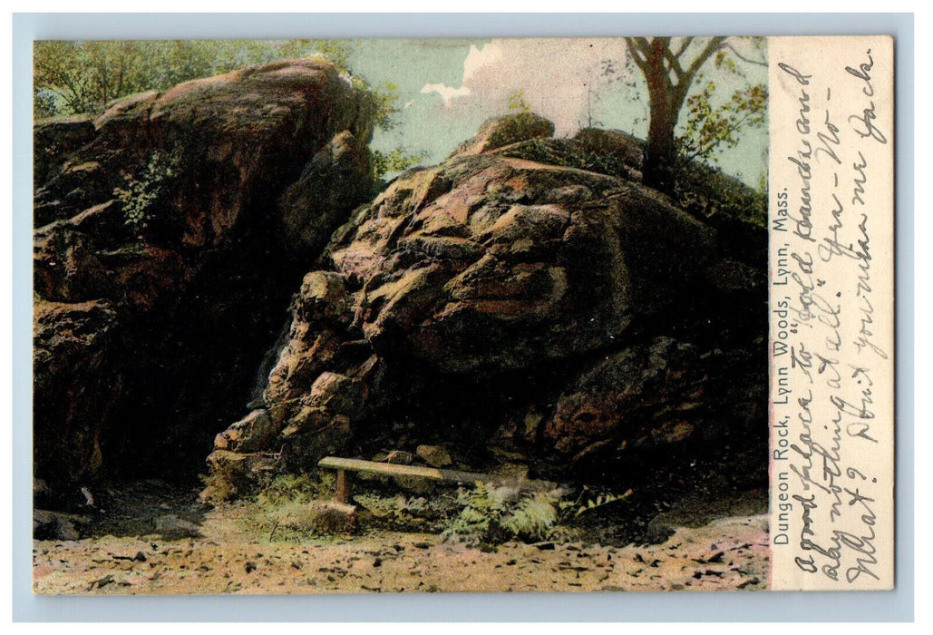 1908 Dungeon Rock, Lynn Woods, Lynn Massachusetts MA Posted Postcard