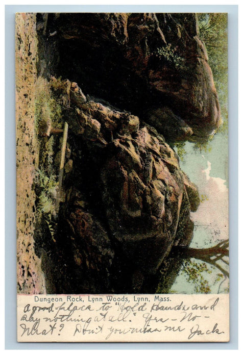 1908 Dungeon Rock, Lynn Woods, Lynn Massachusetts MA Posted Postcard