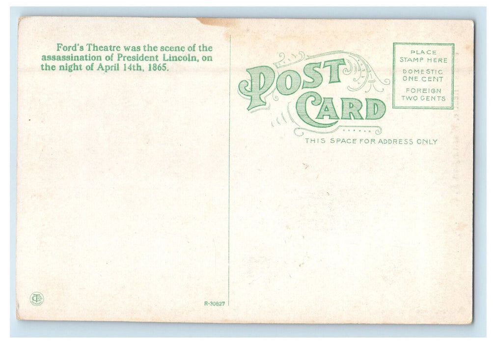 c1940 US Flag, Car Scene, Ford's Theatre Washington DC Unposted Antique Postcard