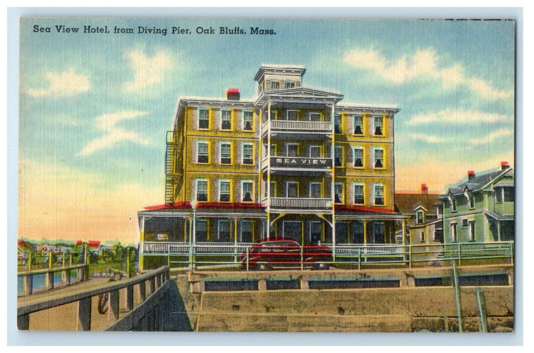 c1940s Sea View Hotel, from Driving Pier, Oak Bluffs Massachusetts MA Postcard