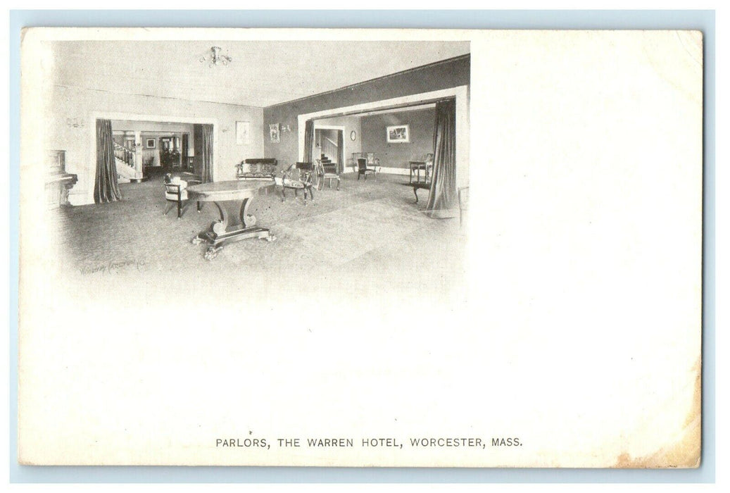 1905 Parlors, The Warren Hotel, Worcester Massachusetts MA Postcard