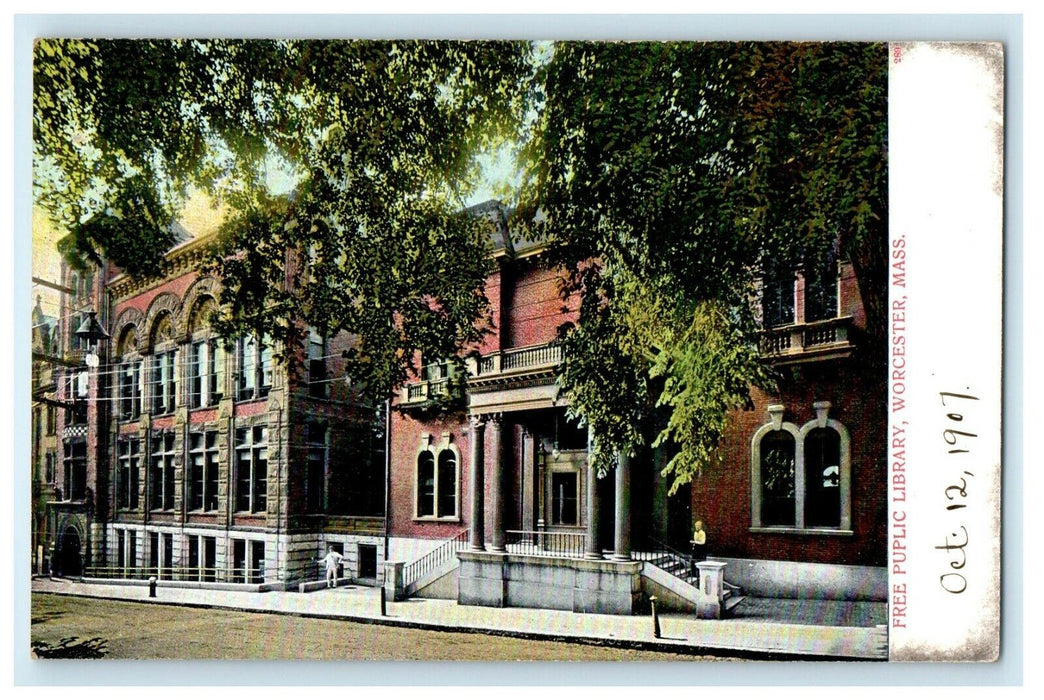 1907 Free Public Library, Worcester, Massachusetts MA Antique Postcard