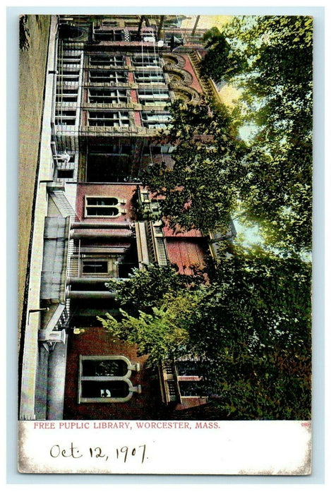 1907 Free Public Library, Worcester, Massachusetts MA Antique Postcard
