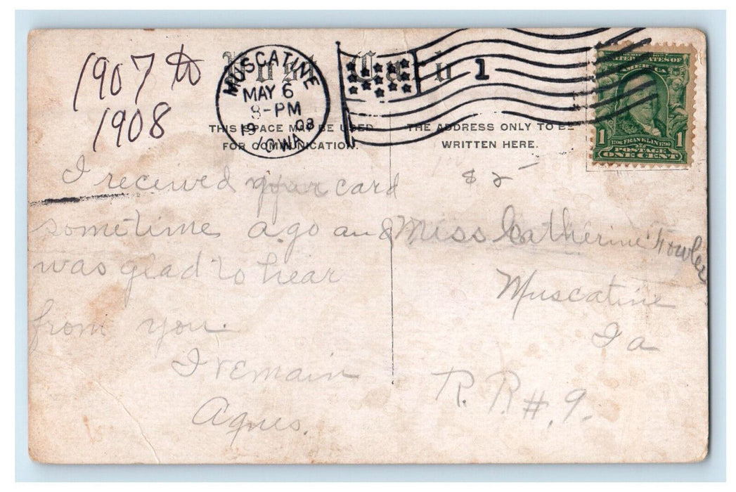 1908 Public Library and Y.M.C.A. Muscatine Iowa IA Antique Posted Postcard