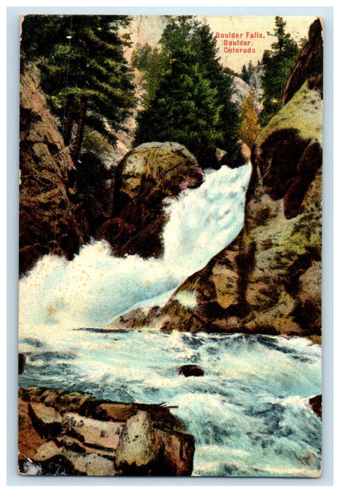 1909 Water Flowing Scene, Boulder Falls Boulder Colorado CO Postcard