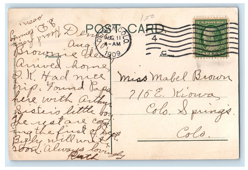 1909 Water Flowing Scene, Boulder Falls Boulder Colorado CO Postcard