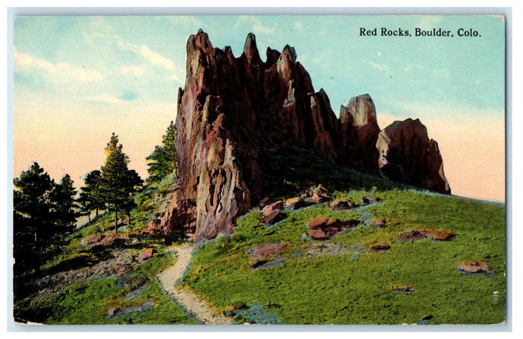 c1910 Red Rocks, Grass, Trees, Boulder Colorado CO Unposted Postcard