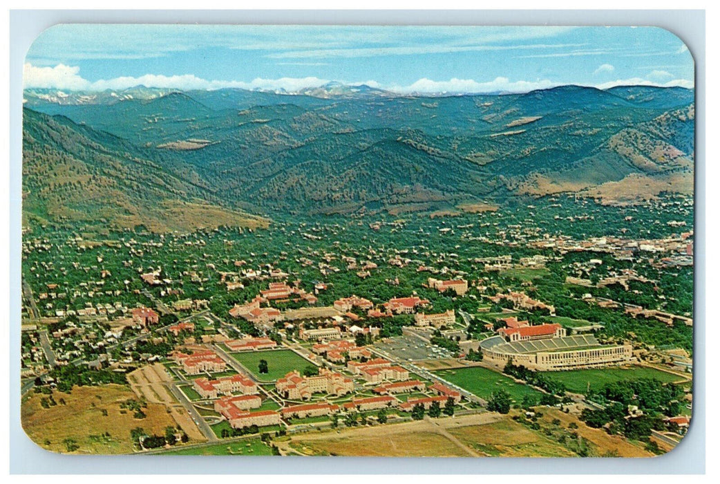 c1950s Aerial View, Panorama of the University of Colorado, Boulder CO Postcard
