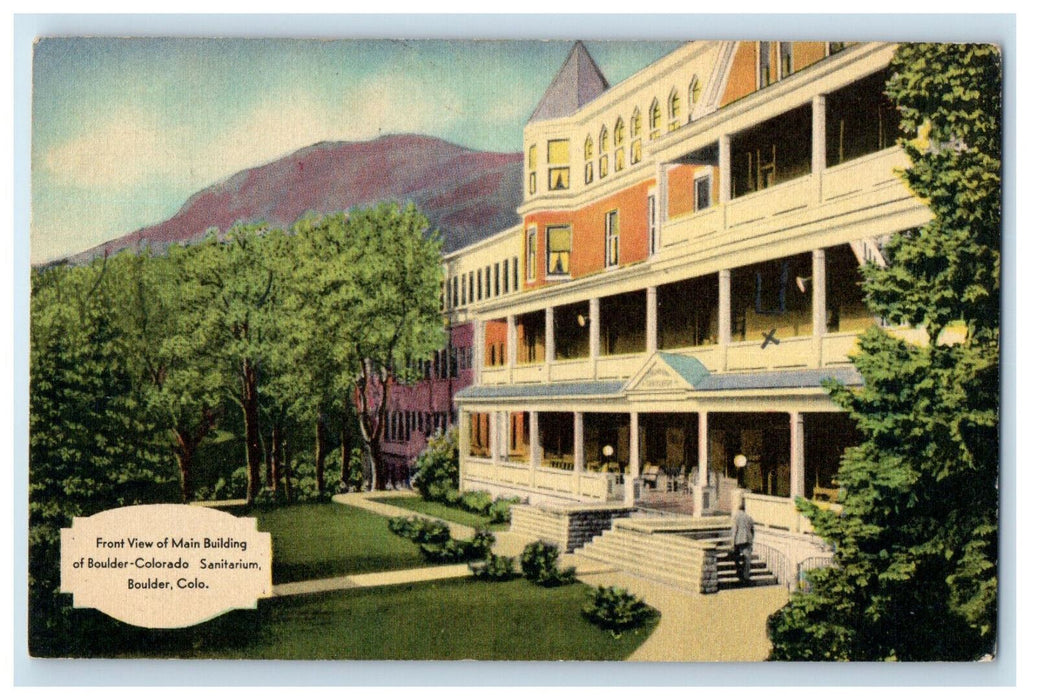 1940 Front View of Main Building of Boulder Colorado Sanitarium CO Postcard