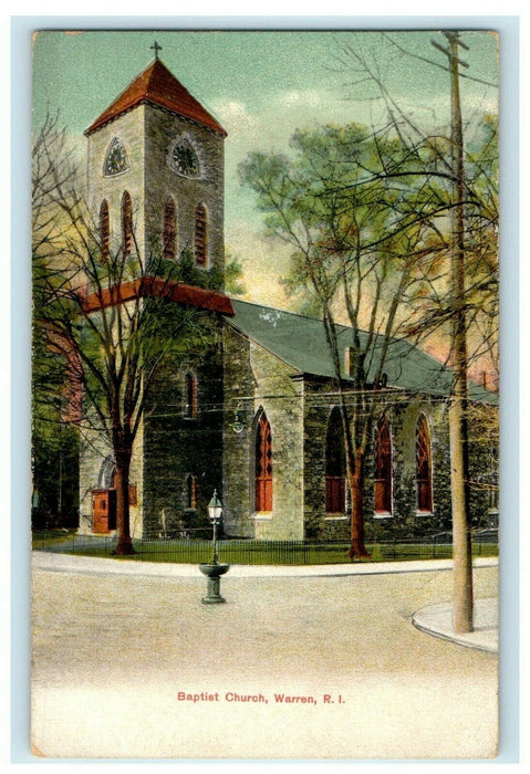 1914 Baptist Church, Warren, Rhode Island RI Antique Unposted Postcard