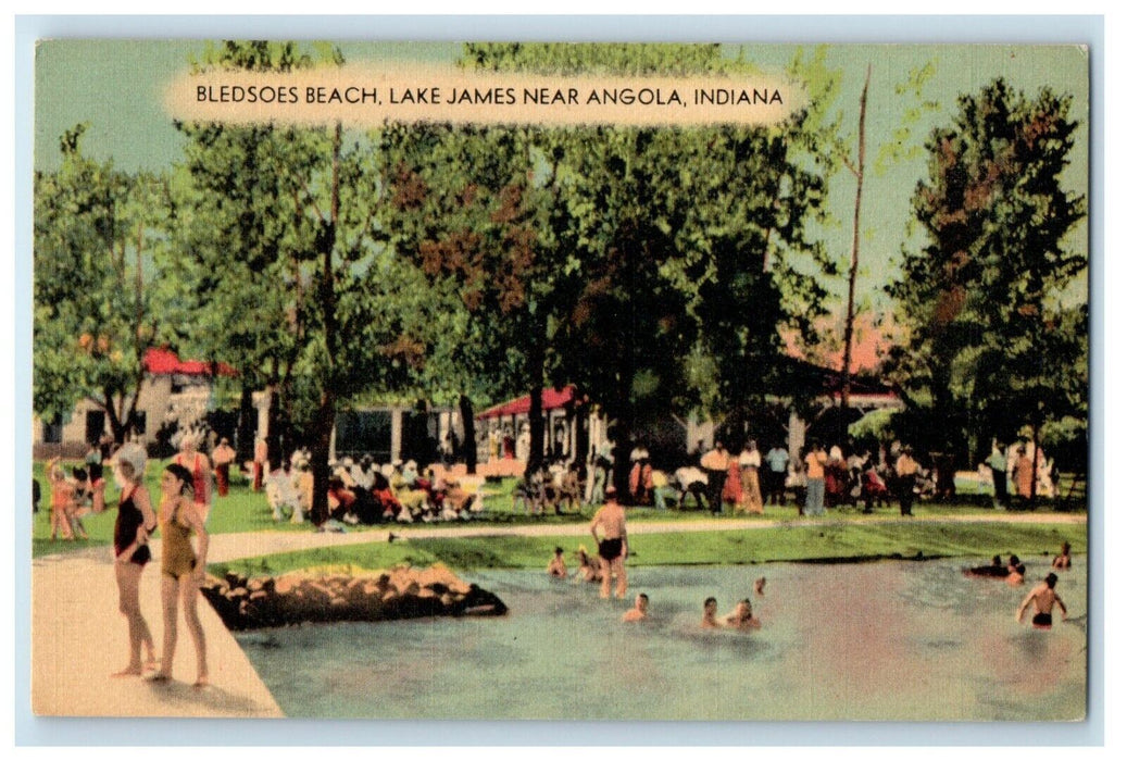 Bledsoes Beach Lake James Near Angola Indiana IN Unposted Vintage Postcard