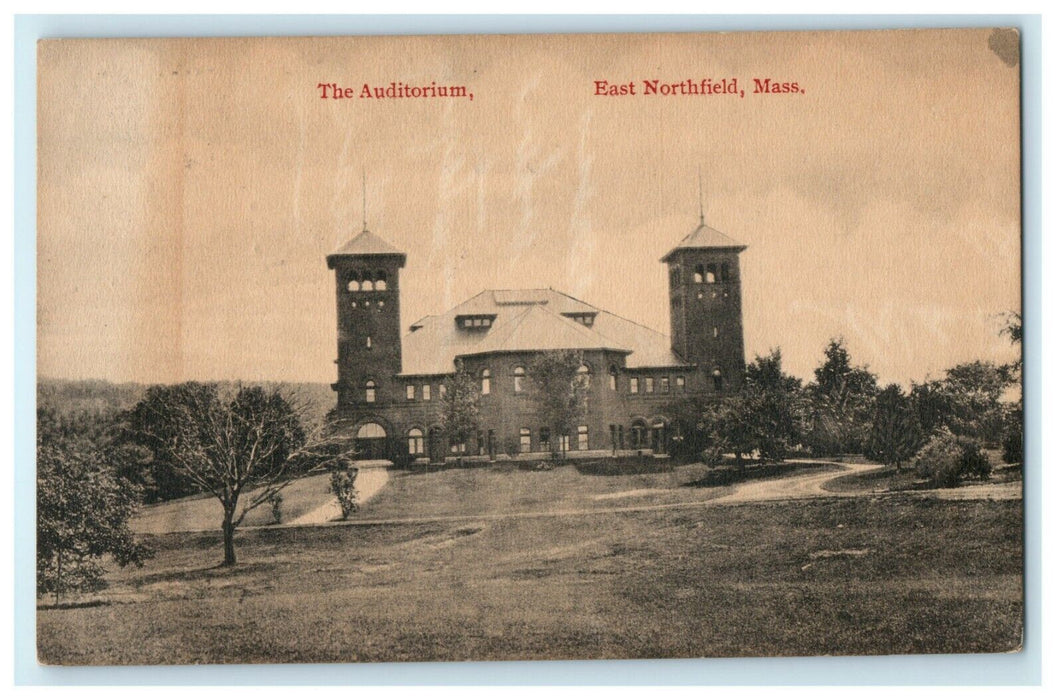 1913 Auditorium East Northfield Massachusetts Antique Posted Postcard