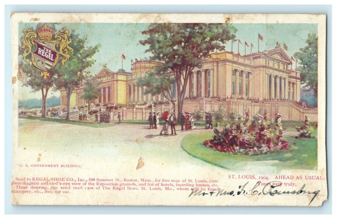 1904 US Government Building Regal Shoe Co. St. Louis MO Exposition Postcard