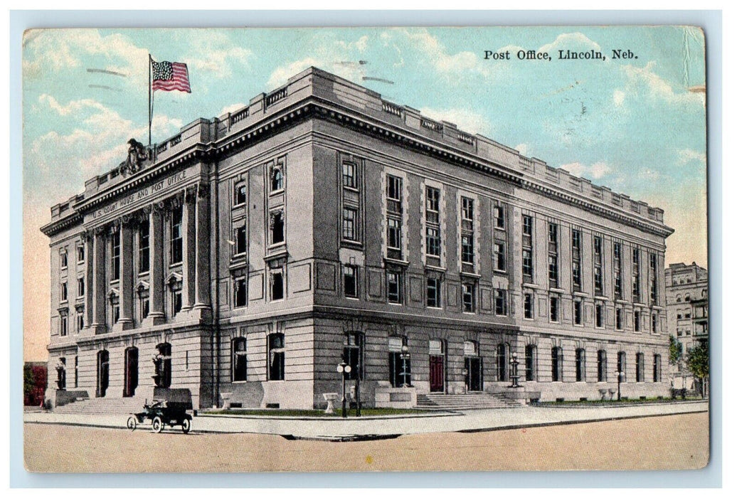 c1910's Post Office Building Car Lincoln Nebraska NE Posted Antique Postcard