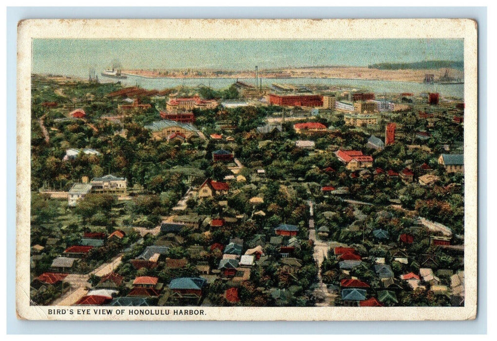 Bird's Eye View Of Honolulu Harbor Hawaii HI Unposted Antique Postcard