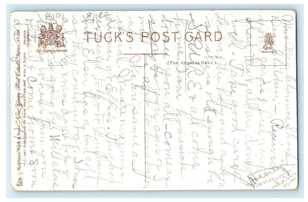 Antique 1910's Christmas New Year Tuck Cottage Bells Embossed Postcard