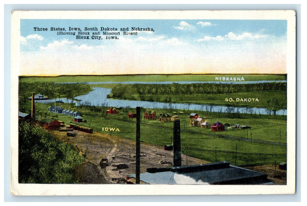 c1920s Three States, Iowa, South Dakota and Nebraska Sioux City IA Postcard