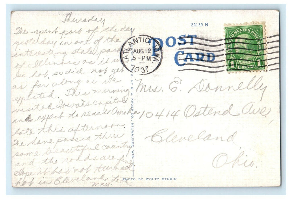 1937 Iowa State Capitol, Des Moines Iowa IA Posted Vintage Postcard