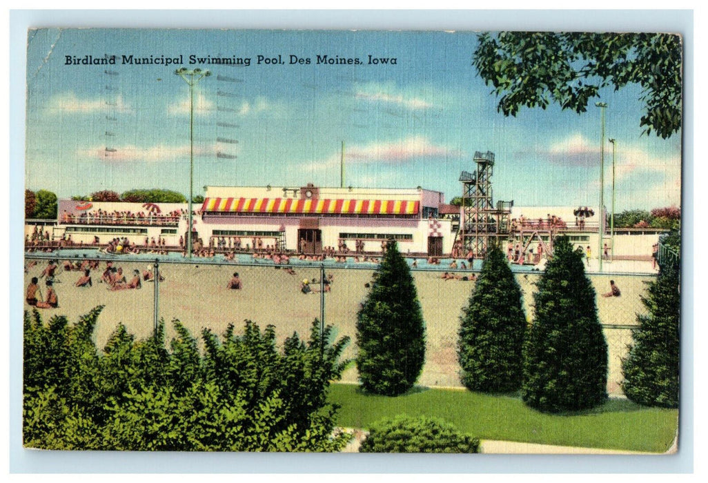 1945 Birdland Municipal Swimming Pool, Des Moines Iowa IA Postcard