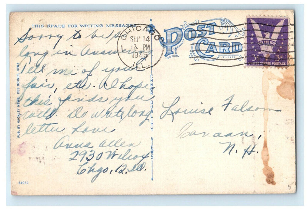 1945 Birdland Municipal Swimming Pool, Des Moines Iowa IA Postcard