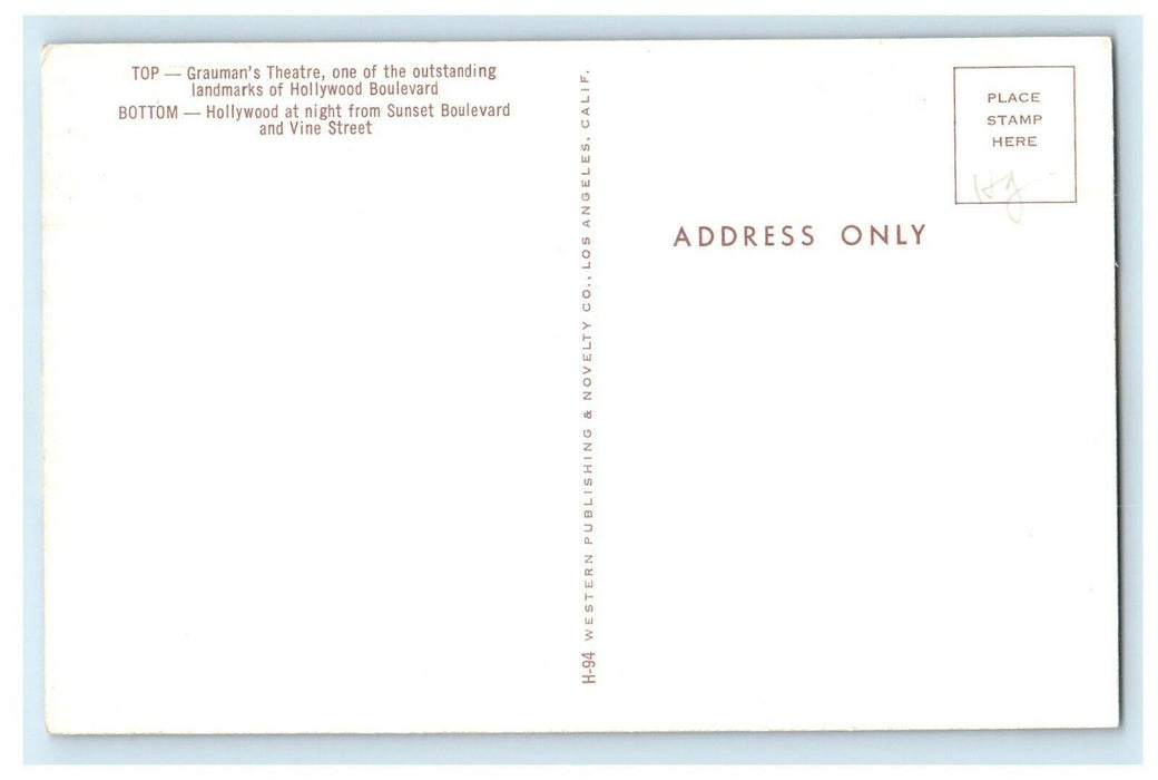 Greetings From Hollywood California CA Movie Capital of the World Postcard