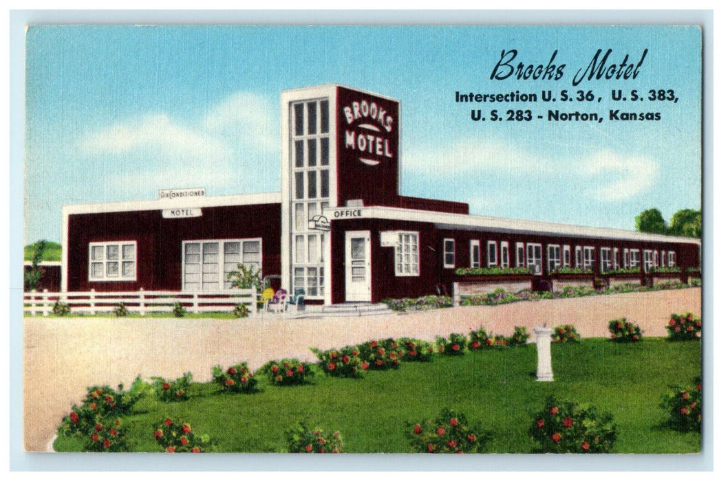 c1940s Brooks Motel Intersection US 36 383 283 Norton Kansas KS Postcard