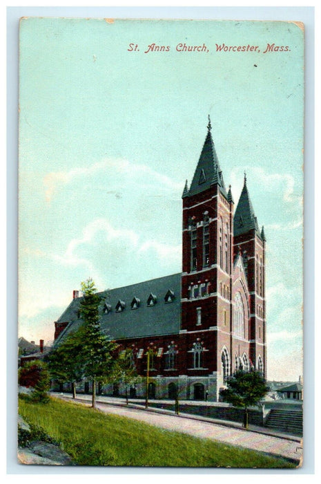 1909 St Ann's Church, Worcester, Massachusetts MA Antique Posted Postcard