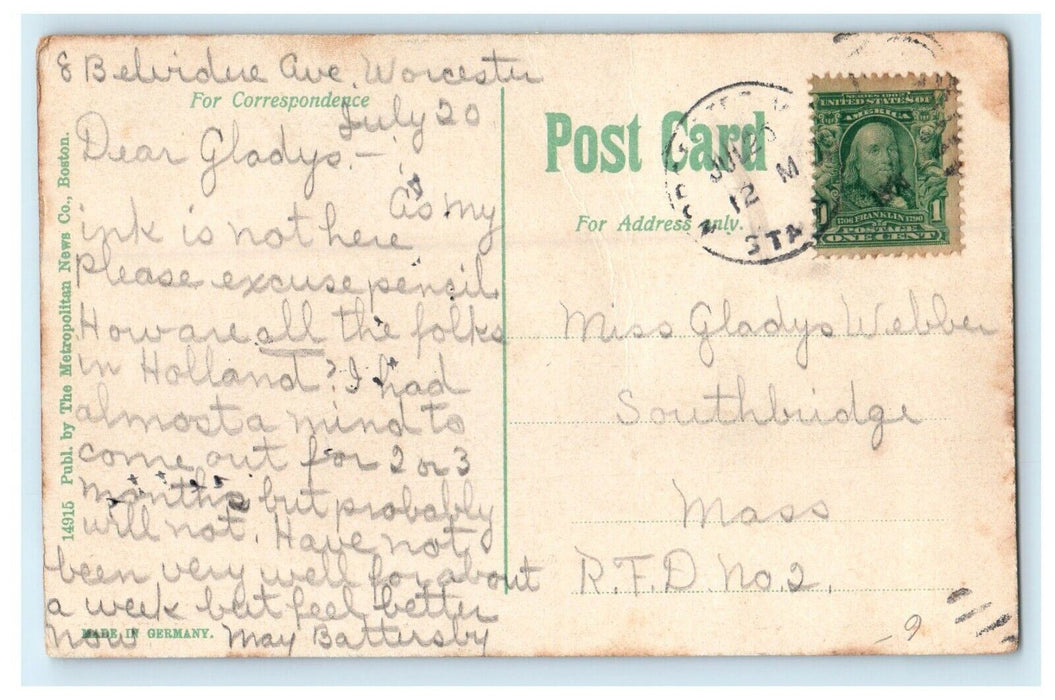 1909 St Ann's Church, Worcester, Massachusetts MA Antique Posted Postcard