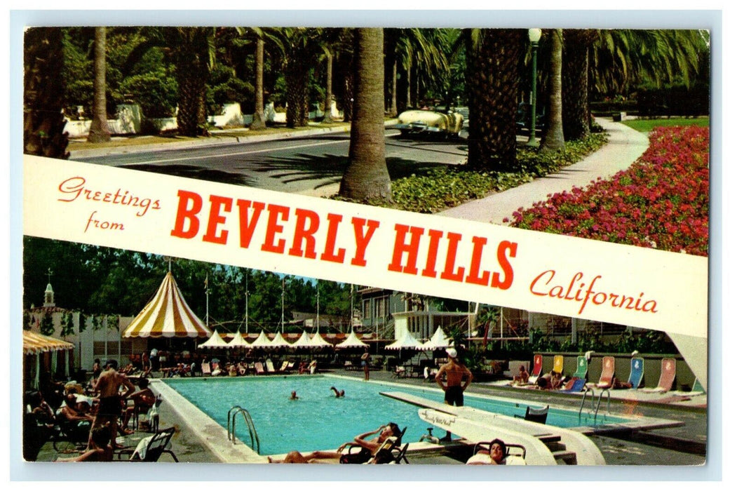 Greetings From Beverly Hills California CA Split Views Banner Postcard