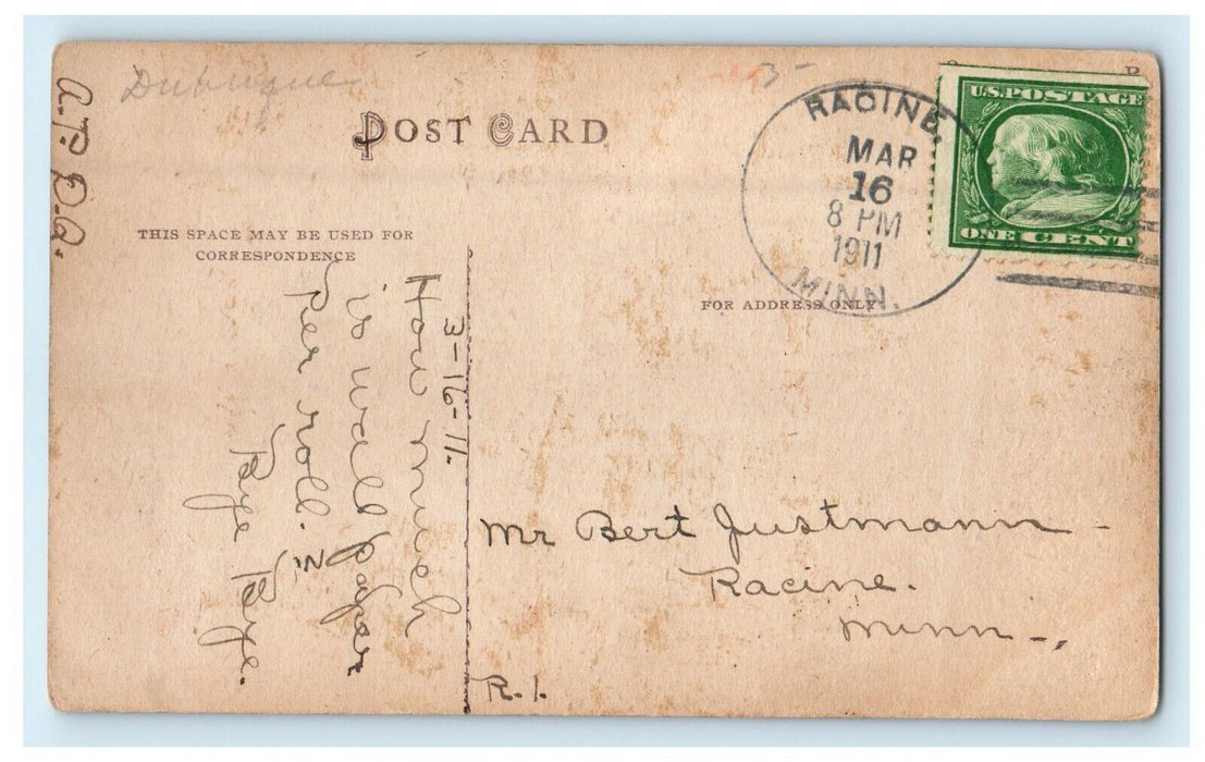 1911 Court House Building Dubuque Iowa IA, Raoine Minnesota Antique Postcard