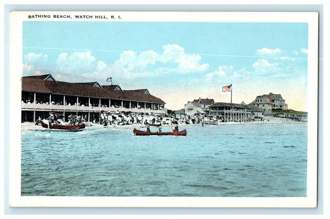 c1920's Bathing Beach Boat Scene Watch Hill Rhode Island RI Vintage Postcard
