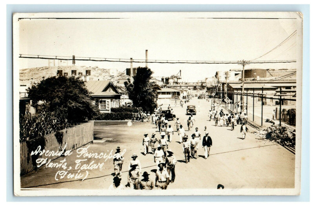 1930's Avenida Principal Plant Factory Peru Workers RPPC Photo Postcard