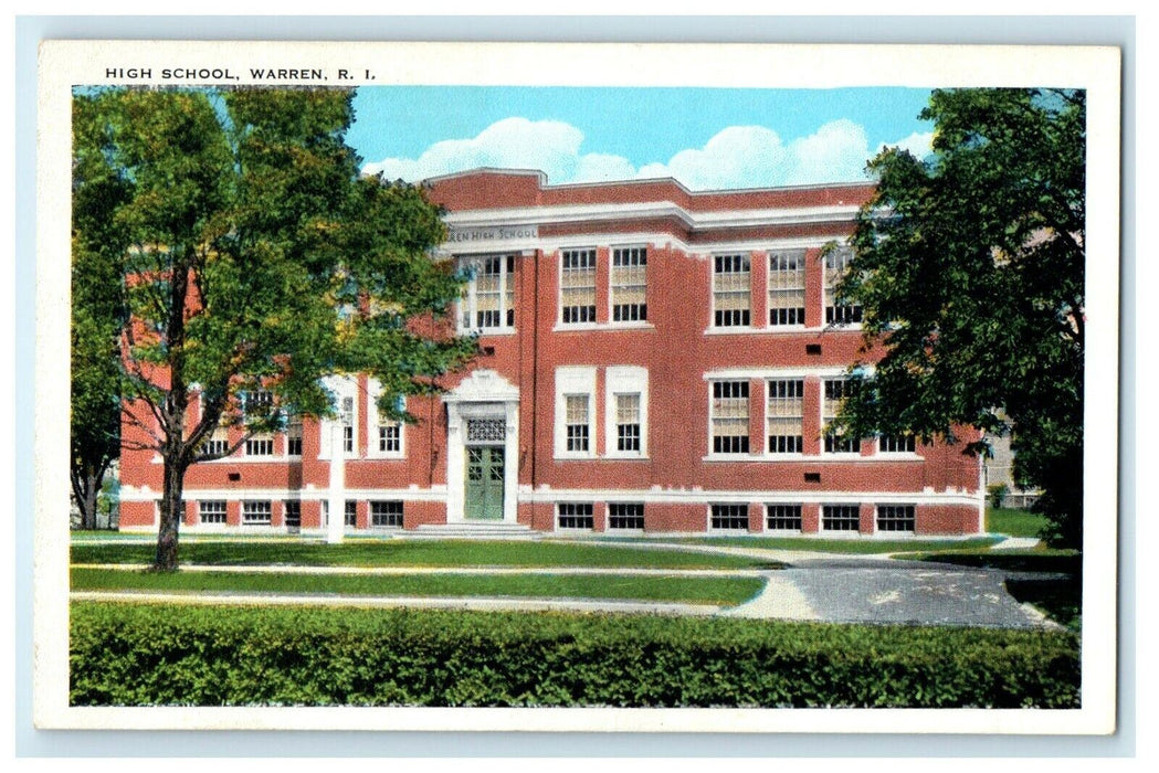 1921 High School, Warren, Rhode Island RI Antique Posted Postcard