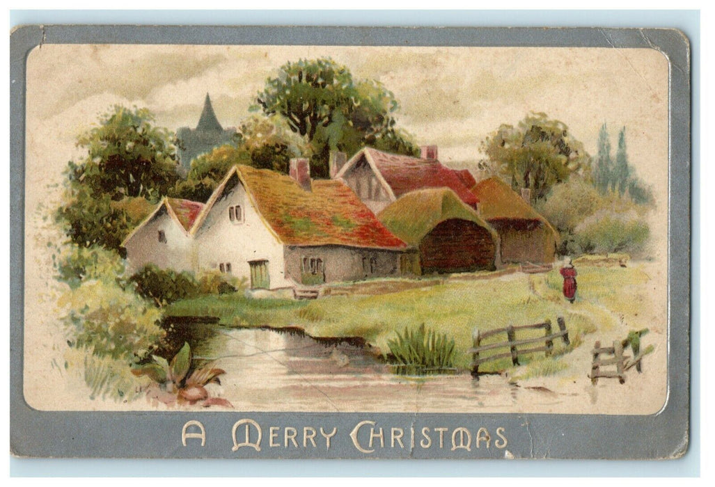 Antique 1910's Christmas Davidson Bros. Village Germany Embossed Postcard