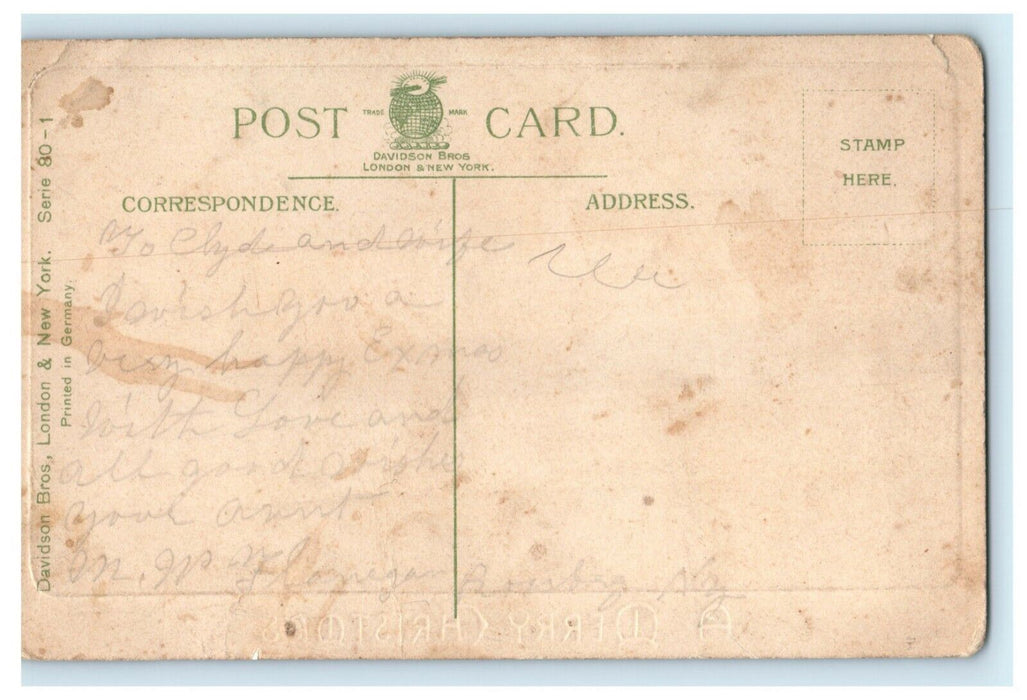 Antique 1910's Christmas Davidson Bros. Village Germany Embossed Postcard