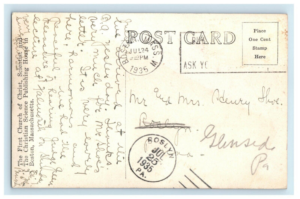 1935 First Church Christ Scientist Publishing House Boston RPPC Photo Postcard