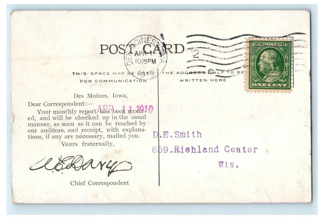 1910 Iowa Historical Building Des Moines Iowa IA Advertising Antique Postcard