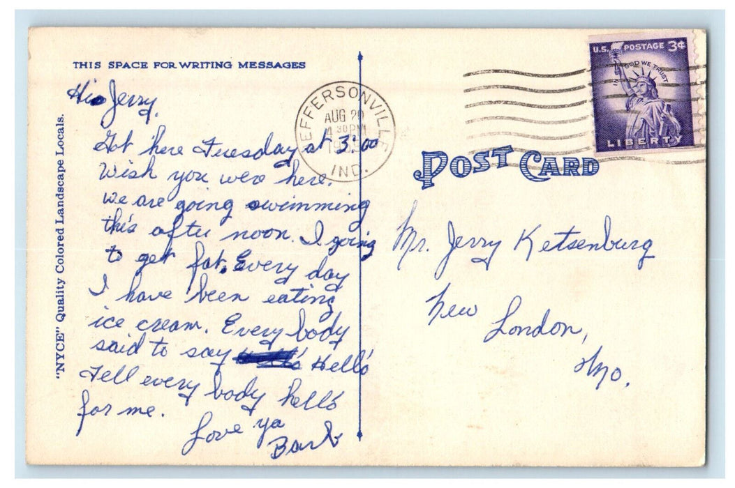 1959 Greetings from Jeffersonville Indiana IN Posted Vintage Postcard