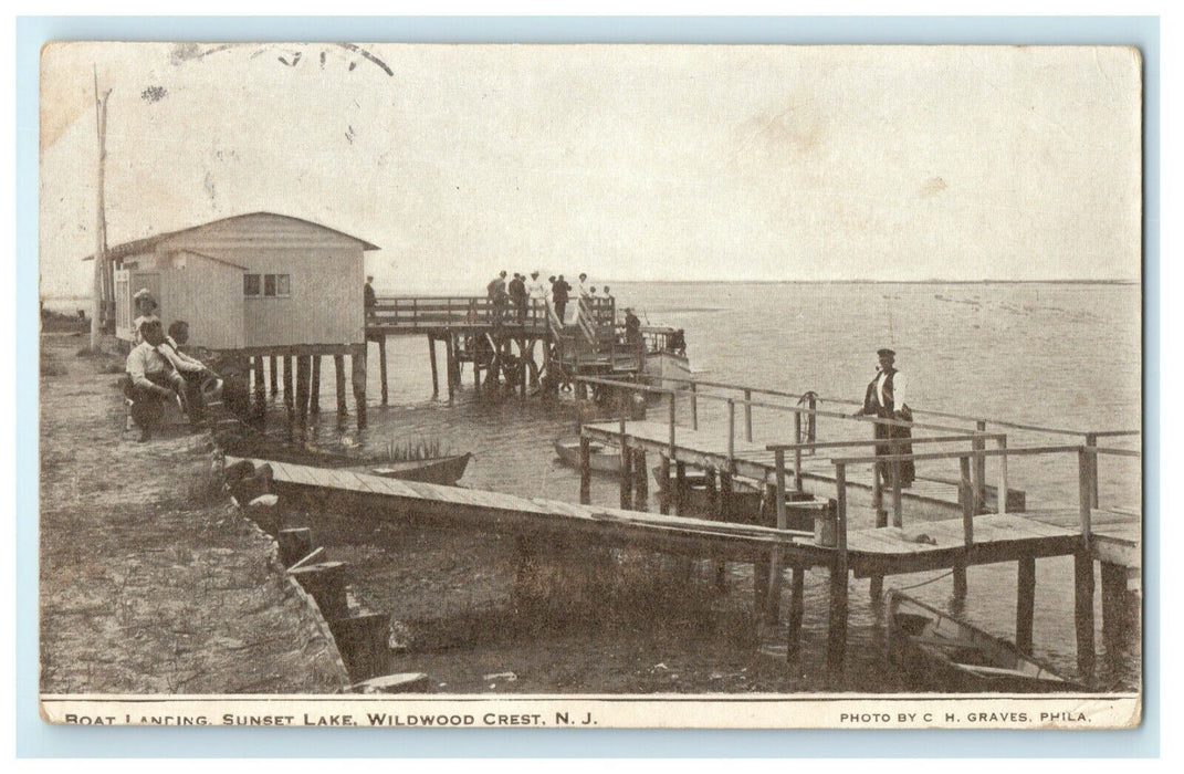 1908 Boat Landing Sunset Lake Wildwood Crest New Jersey NJ Posted Postcard