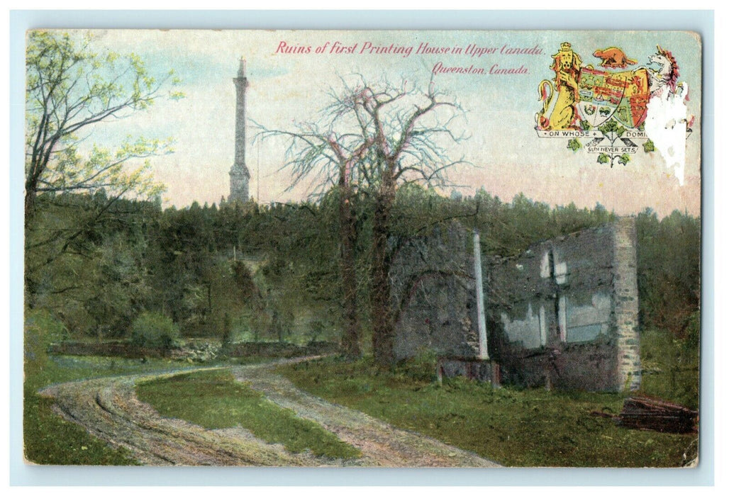 c1910 Ruins of First Printing House Upper Canada Queenston Postcard