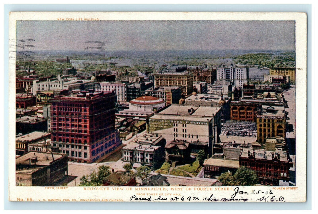 1906 Bird's Eye View St. Paul Minnesota MN 4th Street Posted Antique Postcard