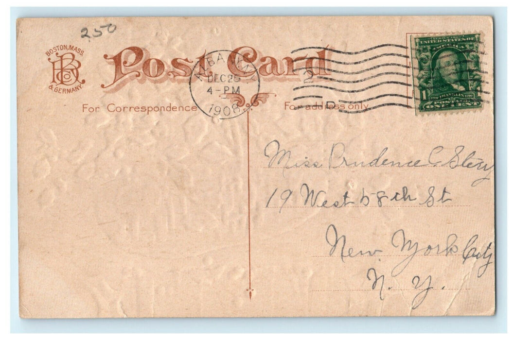 Antique 1910's Christmas Basket Holly Nash Embossed Postcard