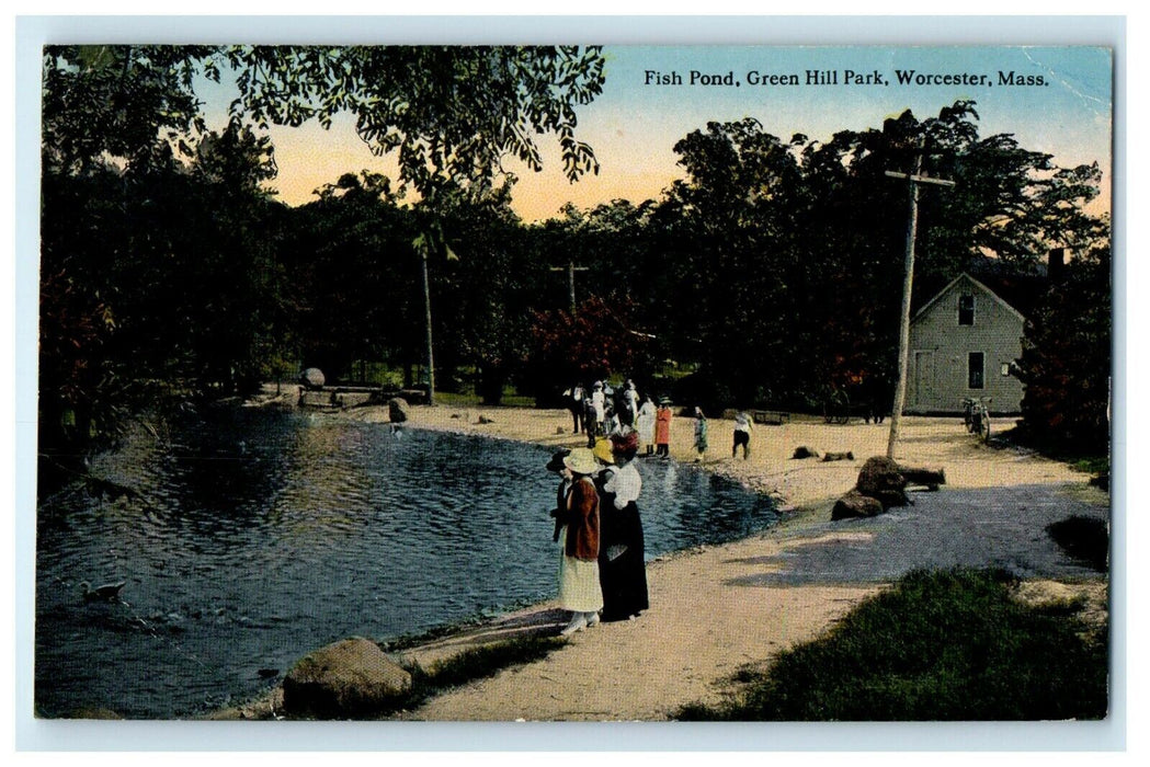 1914 Fish Pond, Green Hill Park Worcester Massachusetts MA Postcard