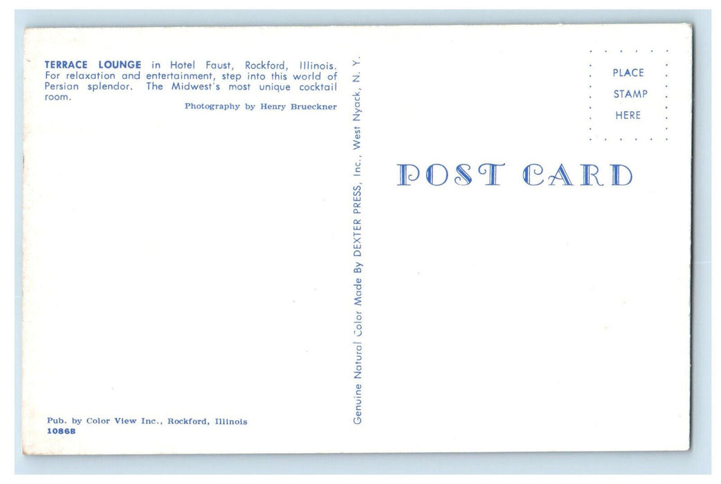 c1960s Terrace Lodge in Hotel Faust, Rockford Illinois IL Unposted Postcard