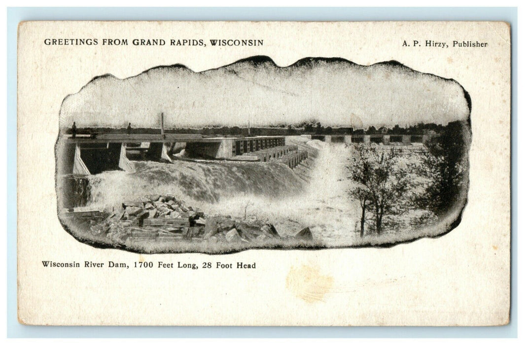 1944 Greetings From Grand Rapids Wisconsin WI River Dam Grassy Creek Postcard