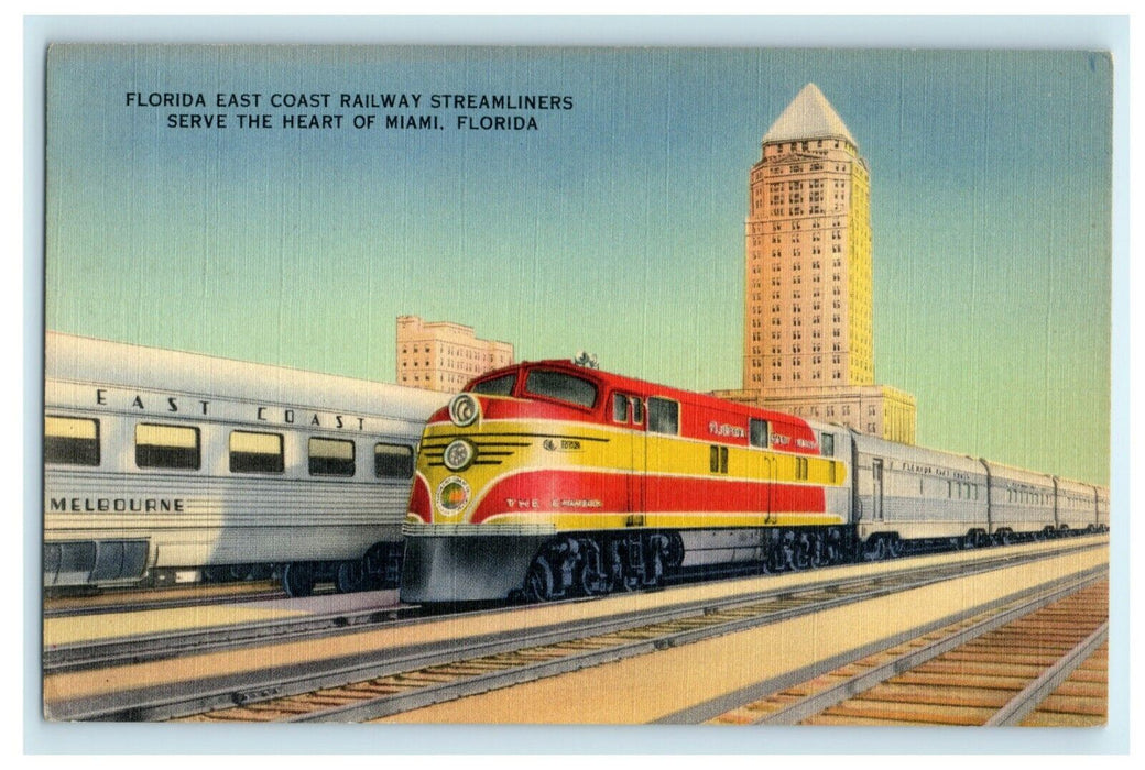 c1940's Florida East Coast Railway Streamliner Trains Miami FL Postcard