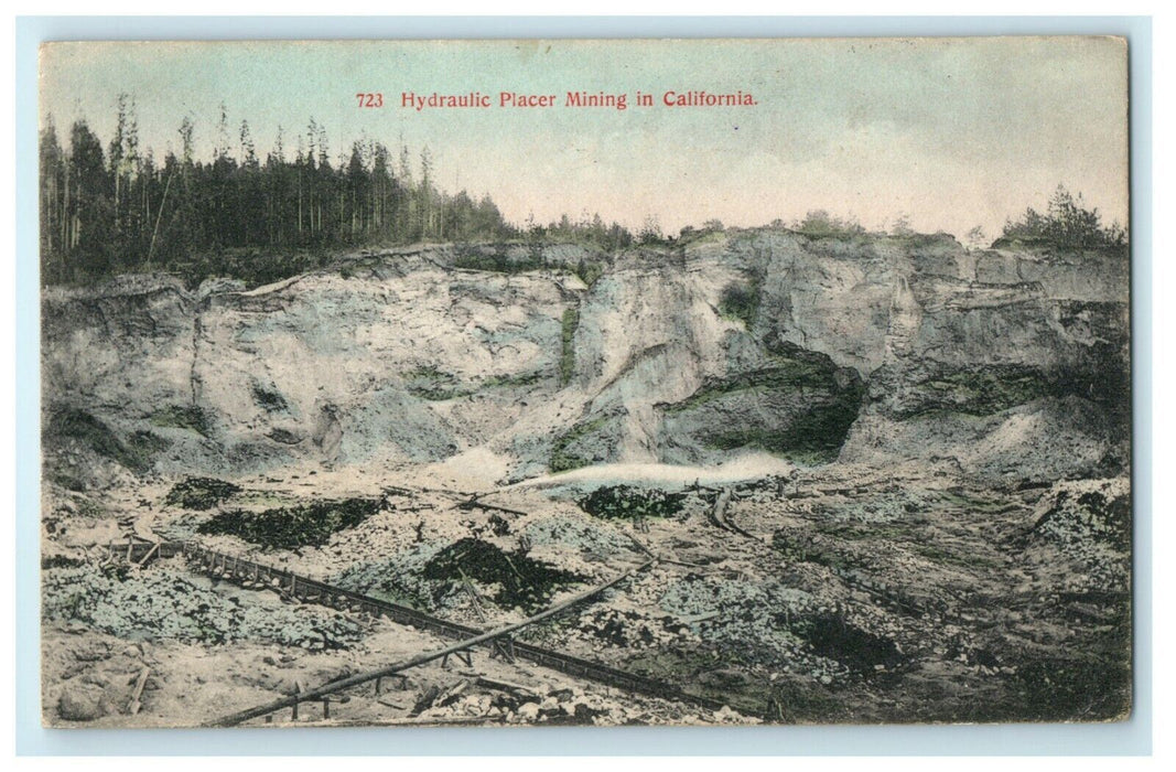 1907 Hydraulic Placer Mining California CA Bayshore NY Oyster Business Postcard
